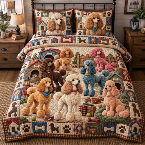 Poodle Crew Patchwork 3-Piece Quilted Bedding Set GFTOTP23225