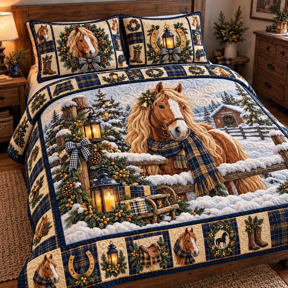 Snowy Whispering Horse 3-Piece Quilted Bedding Set GFTOTP23266