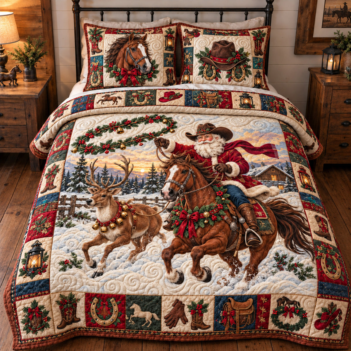 Santa Country Ride 3-Piece Quilted Bedding Set GFTOTP23267