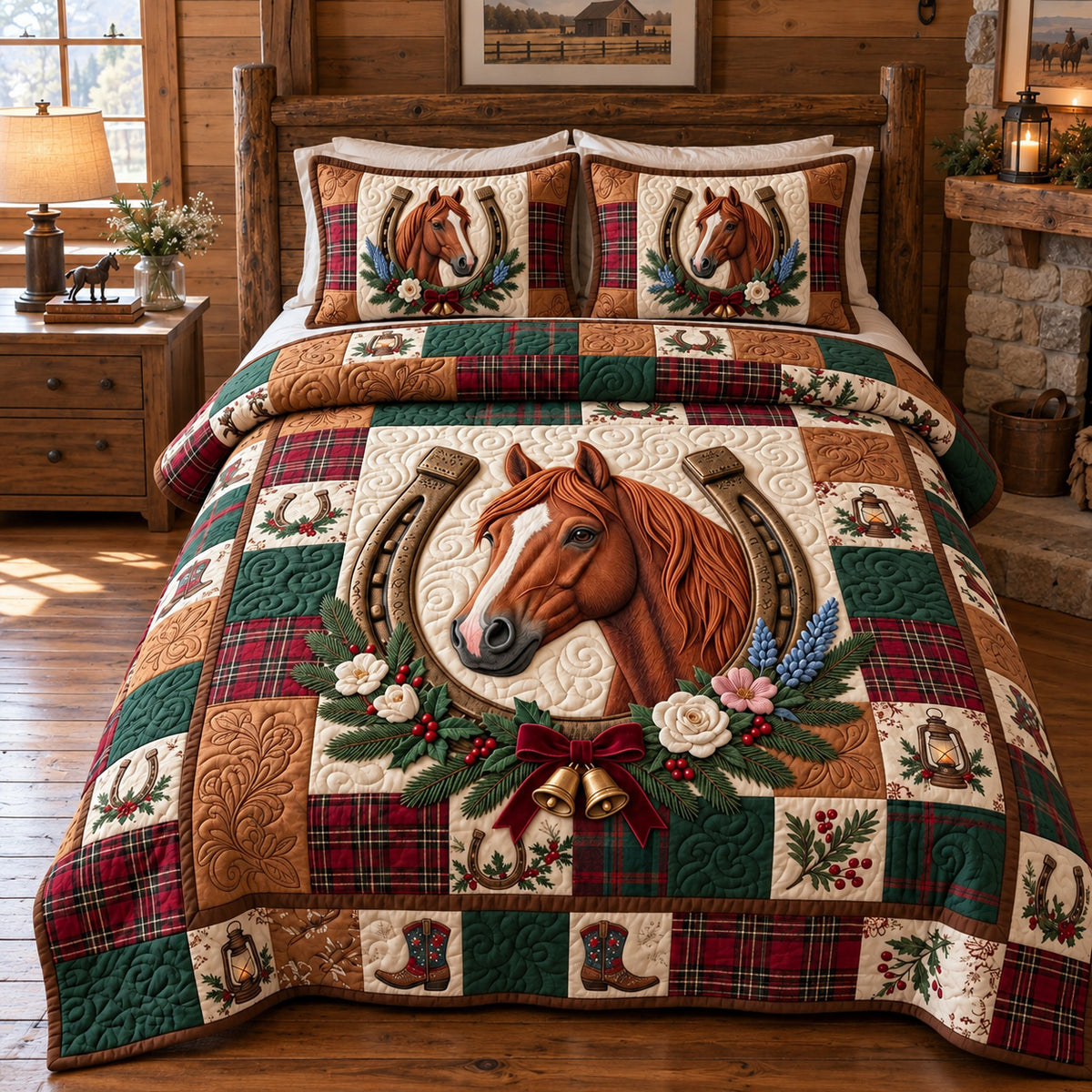 Western Horse Holiday Charm 3-Piece Quilted Bedding Set GFTOTP23268