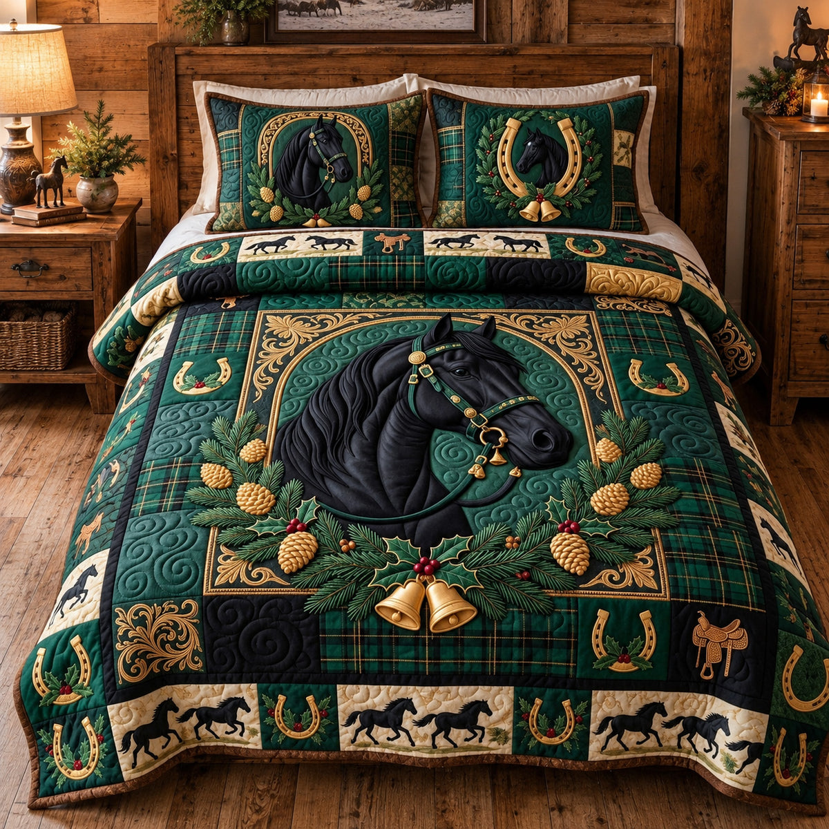 Western Horse Holiday Charm 3-Piece Quilted Bedding Set GFTOTP23269