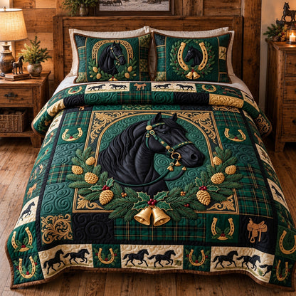 Western Horse Holiday Charm 3-Piece Quilted Bedding Set GFTOTP23269