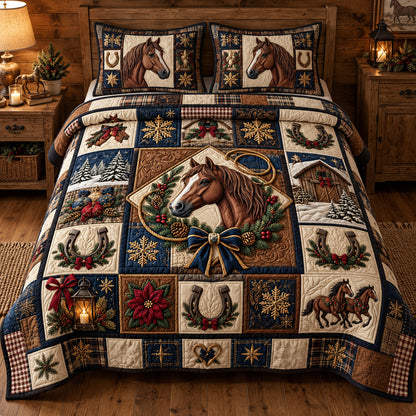 Western Horse Holiday Charm 3-Piece Quilted Bedding Set GFTOTP23270