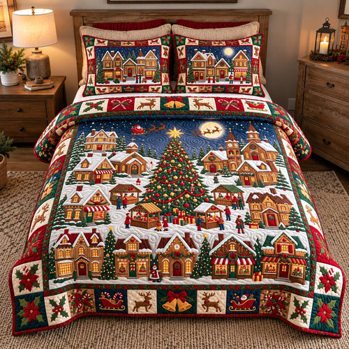 Festive Town Center 3-Piece Quilted Bedding Set GFTOTP23276