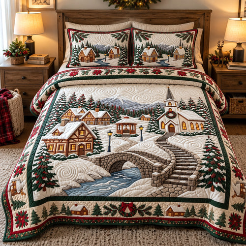 Peaceful Winter Village 3-Piece Quilted Bedding Set GFTOTP23277