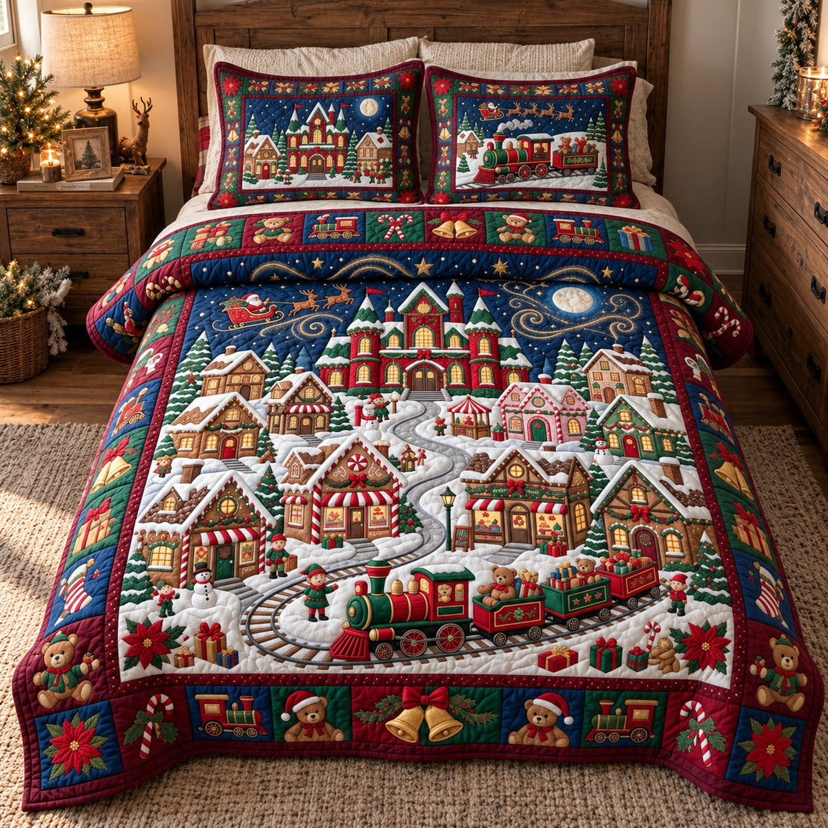 Holiday Train Village 3-Piece Quilted Bedding Set GFTOTP23281
