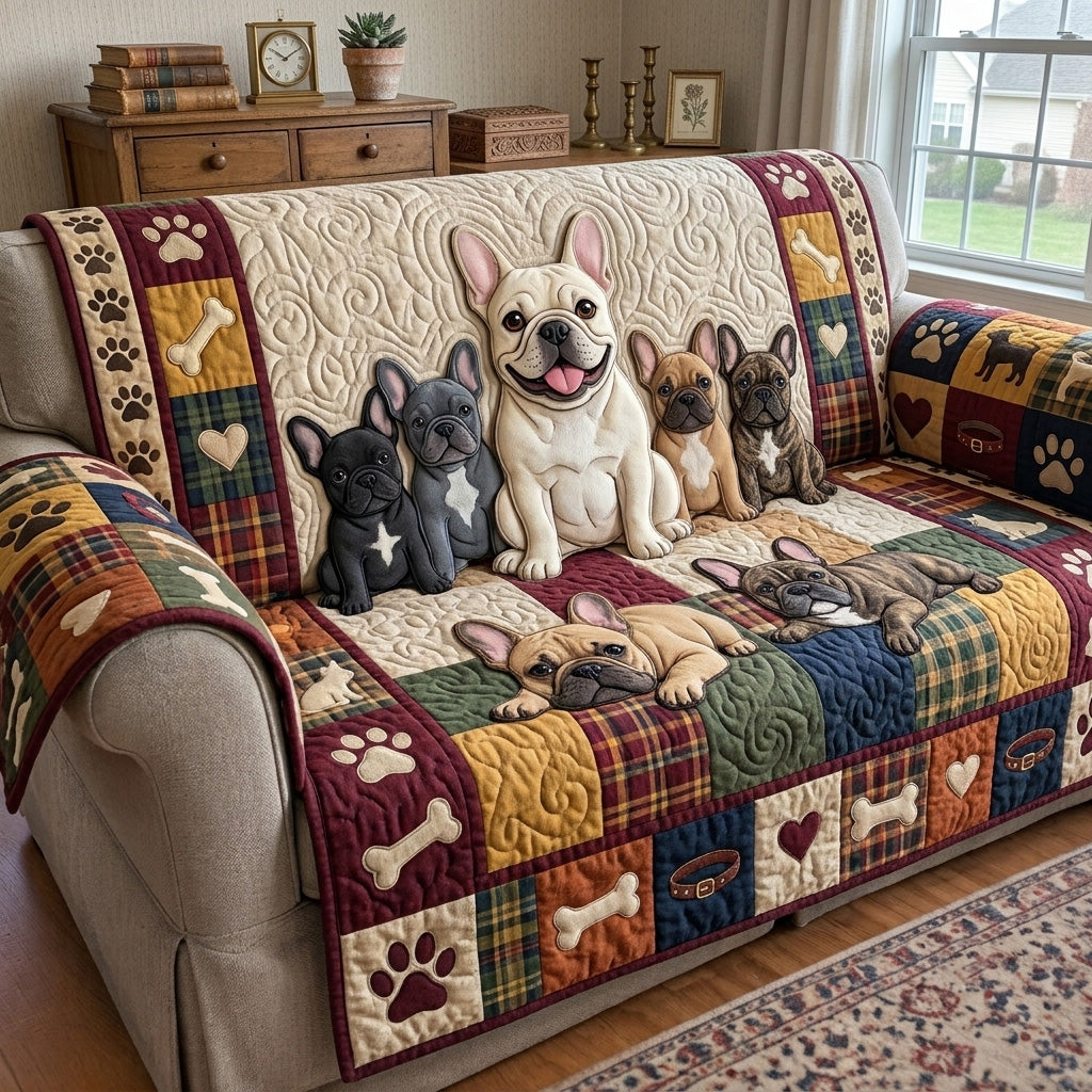 Frenchie Patchwork Quilted Sofa Cover GFTOTP23282