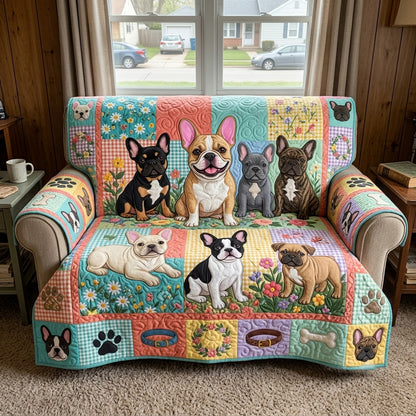 Pastel Frenchie Garden Quilted Sofa Cover GFTOTP23285
