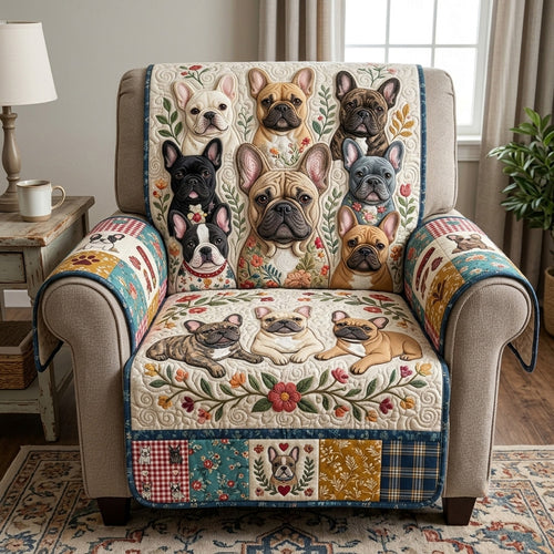 Vintage Floral Frenchies Quilted Sofa Cover GFTOTP23287
