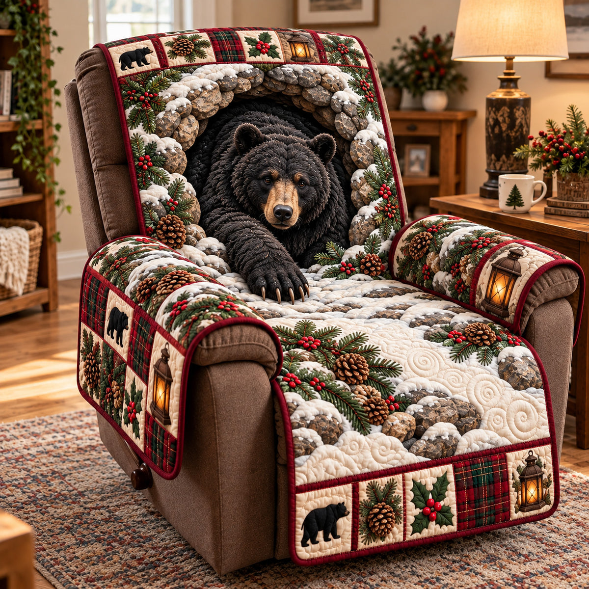 Rustic Winter Bear Quilted Sofa Cover GFTOTP23289