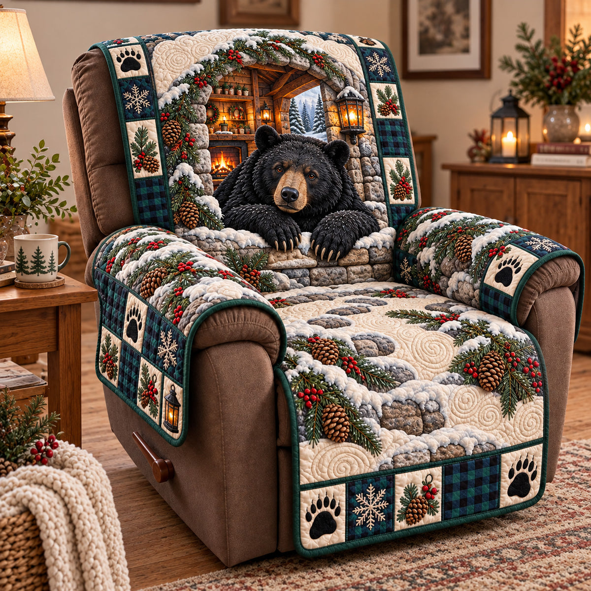 Winter Lodge Bear Quilted Sofa Cover GFTOTP23290
