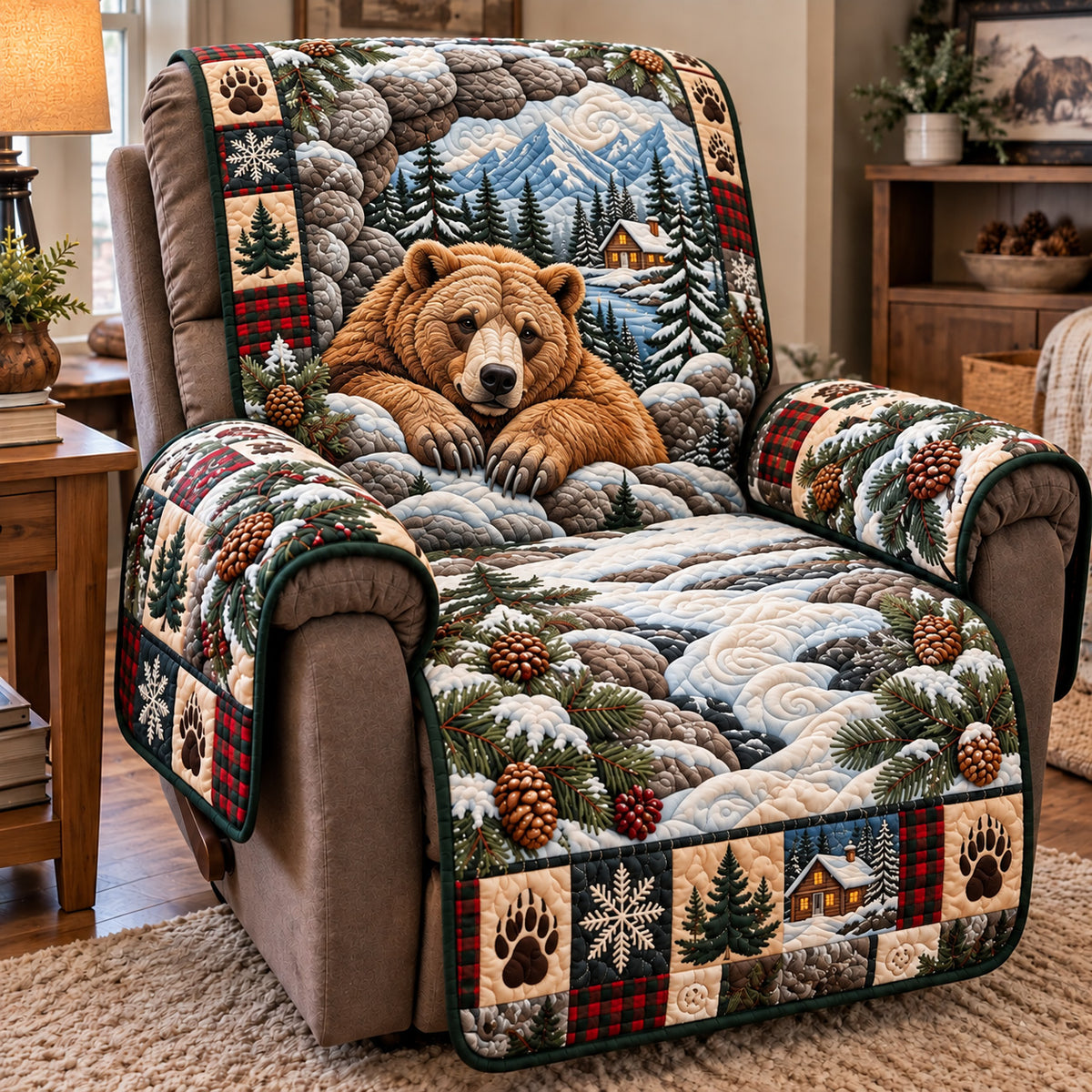 Snowy Mountain Grizzly Quilted Sofa Cover GFTOTP23293