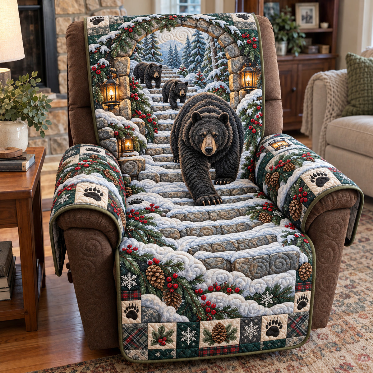 Snowy Bear Path Quilted Sofa Cover GFTOTP23294