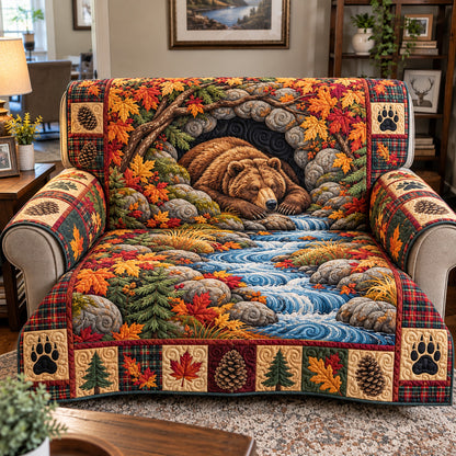 Autumn River Bear Quilted Sofa Cover GFTOTP23296