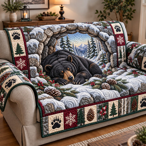 Winter Cabin Bear Quilted Sofa Cover GFTOTP23297