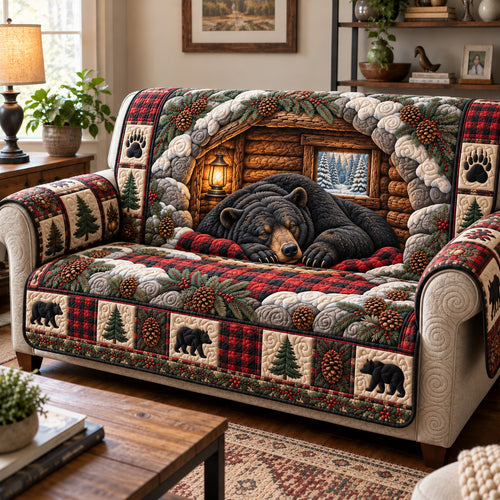 Cozy Cabin Bear Quilted Sofa Cover GFTOTP23300