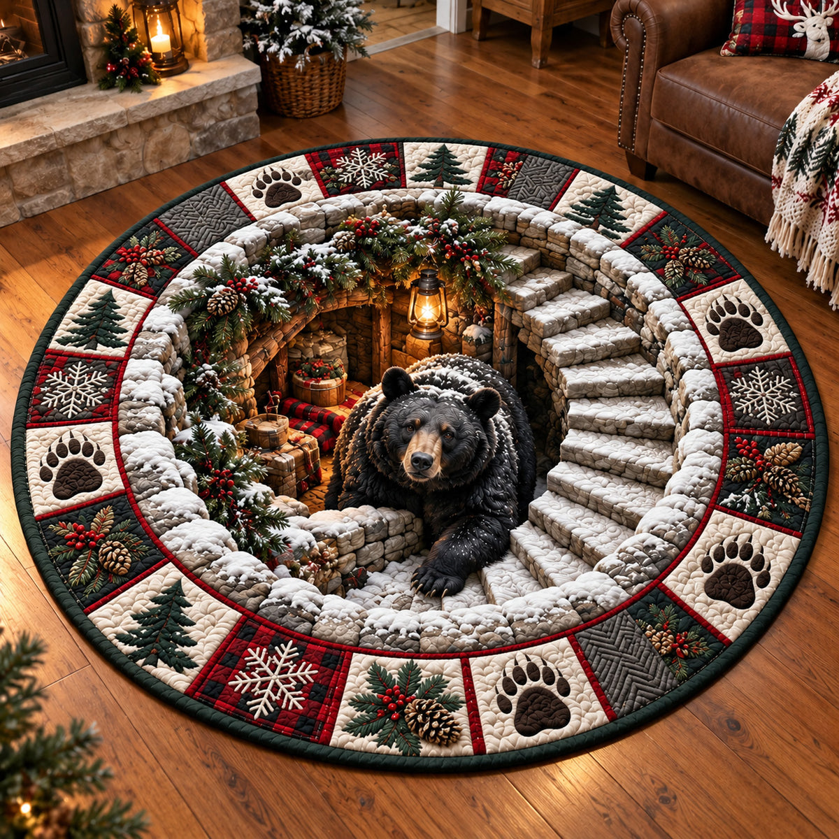 Stone Stair Bear Quilted Round Mat GFTOTP23304