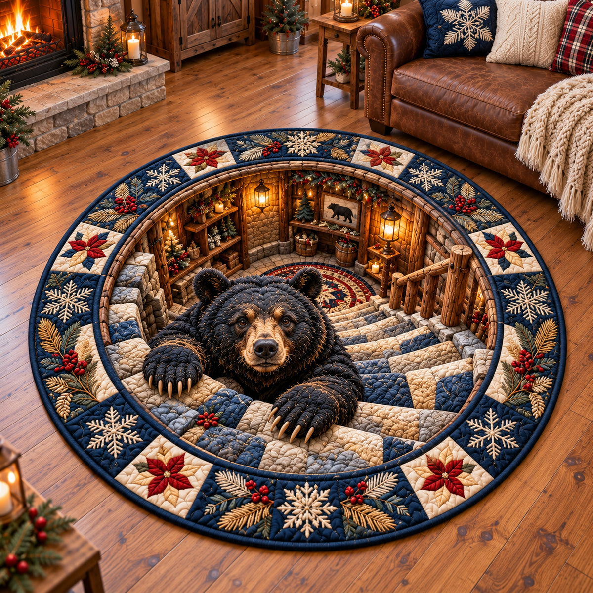 Festive Stone Den Quilted Round Mat GFTOTP23308