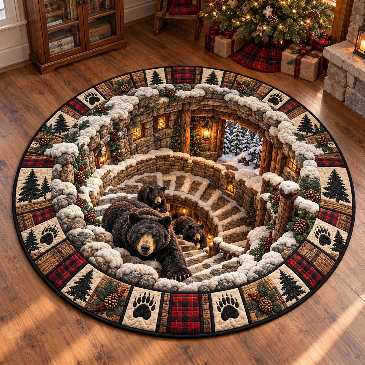 Staircase Bear Cave Quilted Round Mat GFTOTP23311