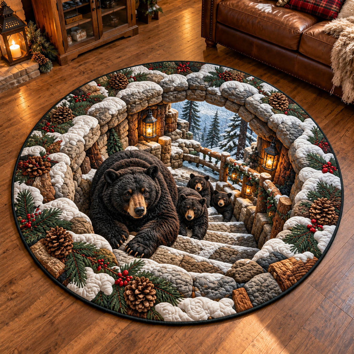 Bear Family Tunnel Quilted Round Mat GFTOTP23312