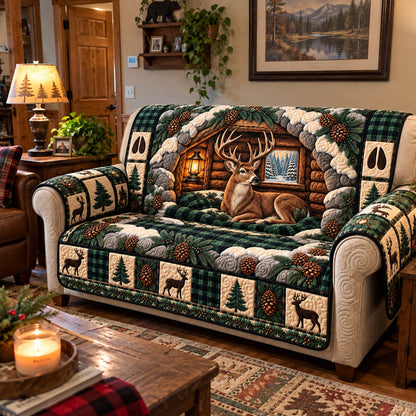 Cozy Cabin Deer Quilted Sofa Cover GFTOTP23324