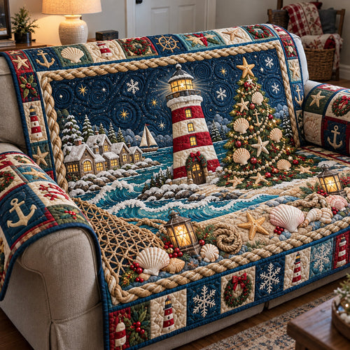 Lighthouse Coastal Christmas Quilted Sofa Cover GFTOTP23330
