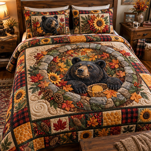 Cozy Autumn Bear 3-Piece Quilted Bedding Set GFTOTP23339