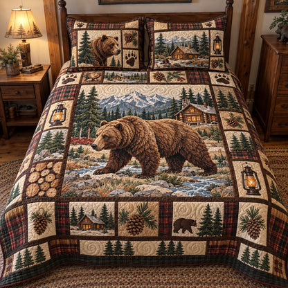 Rustic Cabin Bear 3-Piece Quilted Bedding Set GFTOTP23340