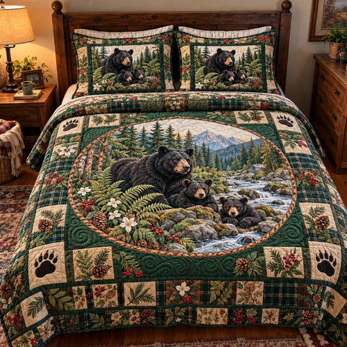 Evergreen Bear Sanctuary 3-Piece Quilted Bedding Set GFTOTP23341