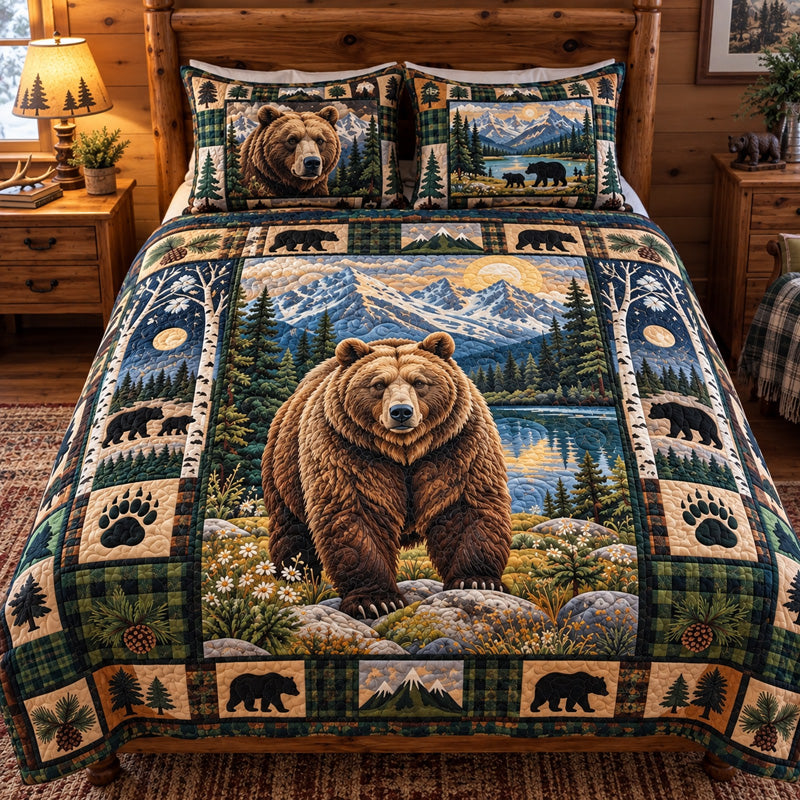 Sunlit Bear Haven 3-Piece Quilted Bedding Set GFTOTP23342
