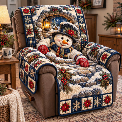 Festive Blue Snowman Quilted Sofa Cover GFTOTP23371