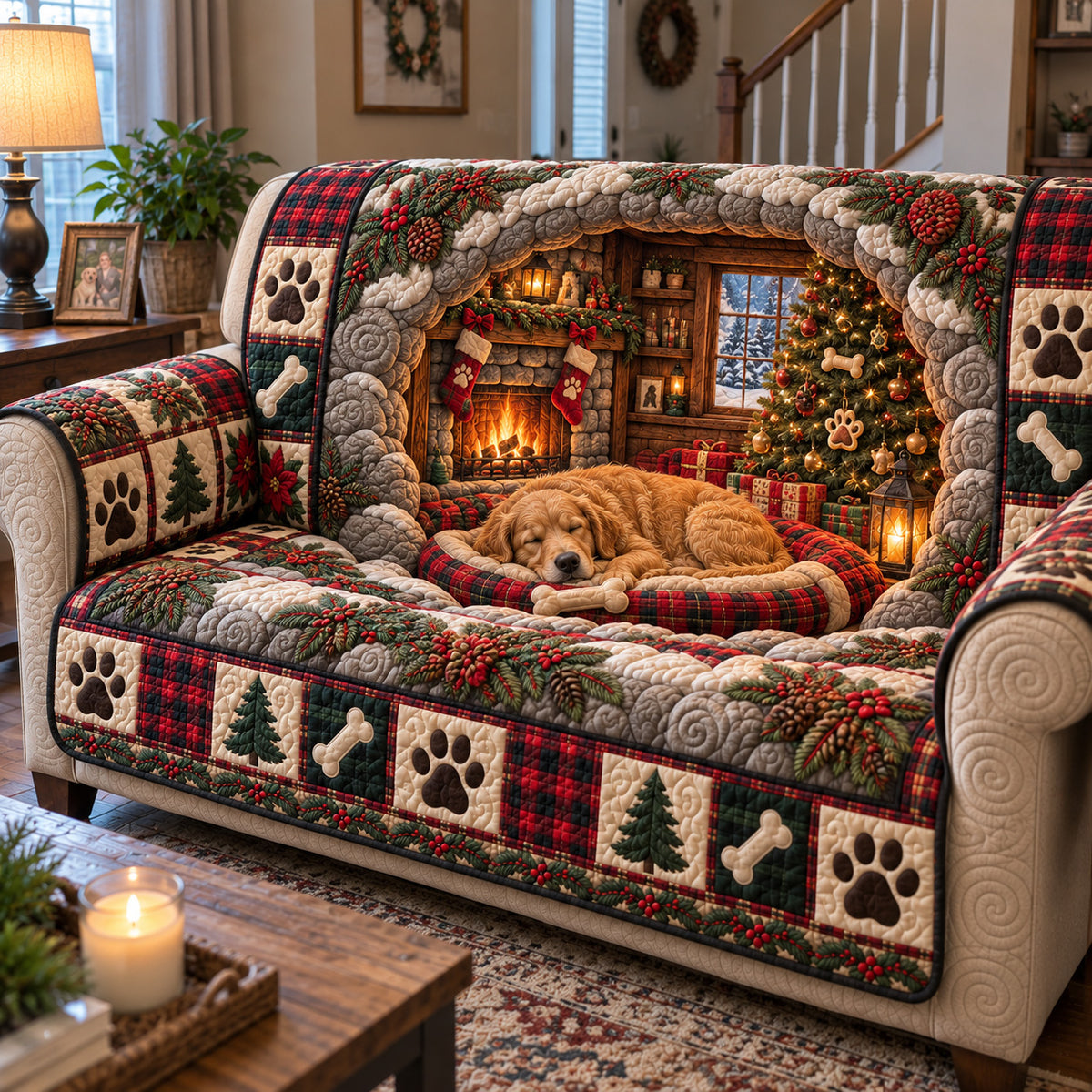 Golden Cabin Dream Quilted Sofa Cover GFTOTP23374