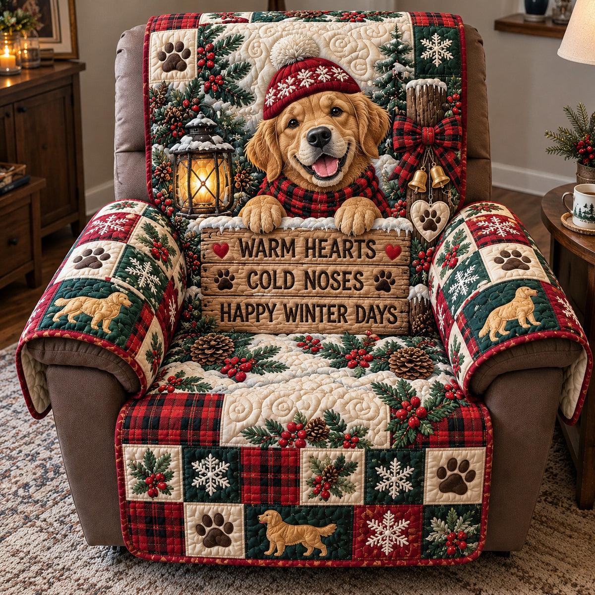 Golden Winter Warmth Quilted Sofa Cover GFTOTP23376