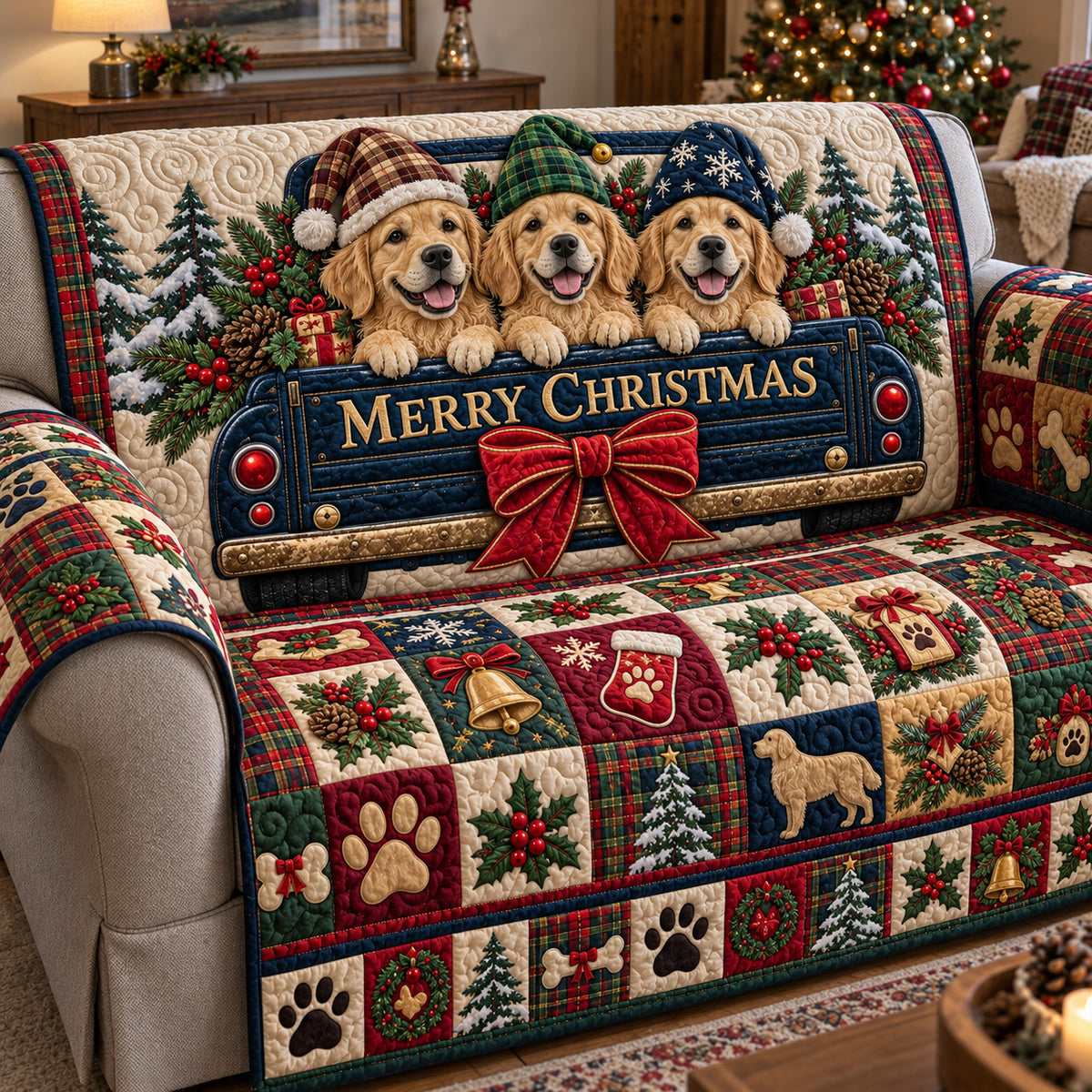 Golden Trio Noel Quilted Sofa Cover GFTOTP23378