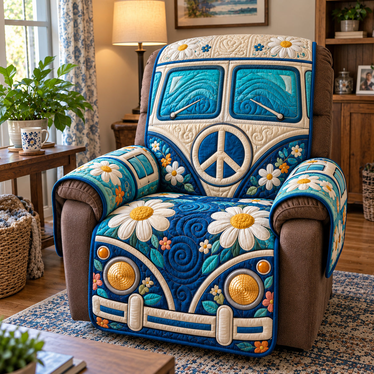 Blue Peace Van Quilted Sofa Cover GFTOTP23421