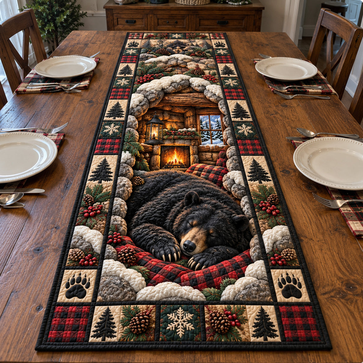 Winter Rustic Guardian Quilted Table Runner GFTOTP23429