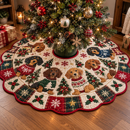 Holiday Dachshunds Custom Shape Christmas Quilted Tree Skirt GFTOTP23448