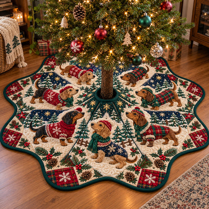 Holiday Dachshunds Custom Shape Christmas Quilted Tree Skirt GFTOTP23453