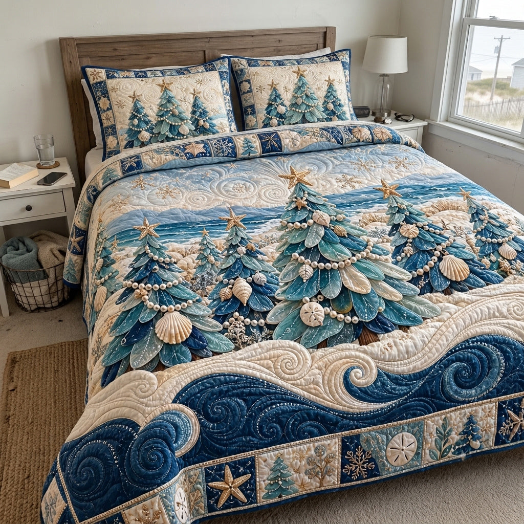 Jolly Coastal Christmas 3-Piece Quilted Bedding Set GFTOTP23460
