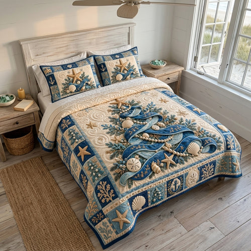 Jolly Coastal Christmas 3-Piece Quilted Bedding Set GFTOTP23462