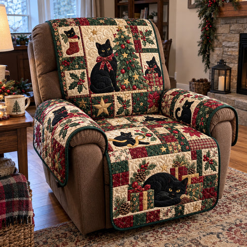 Festive Black Cats Quilted Sofa Cover GFTOTP23465