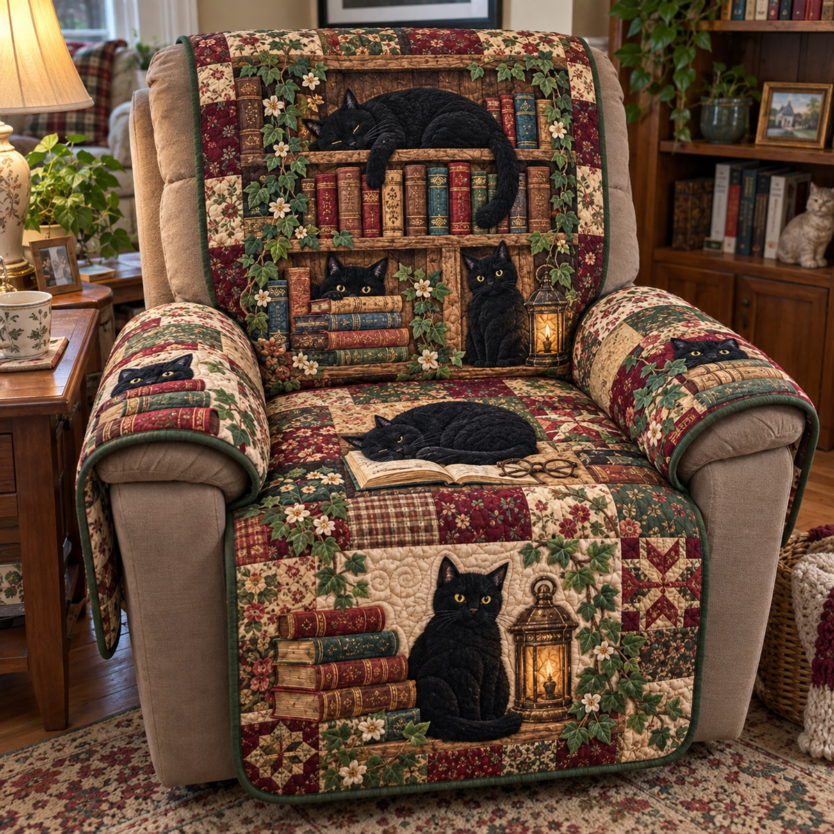 Library Cat Nook Quilted Sofa Cover GFTOTP23467