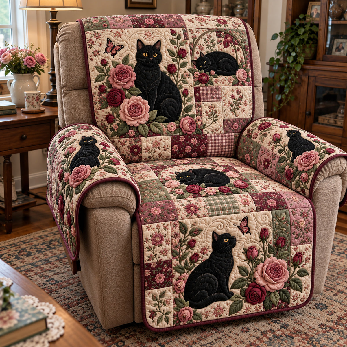 Rose Velvet Paws Quilted Sofa Cover GFTOTP23470
