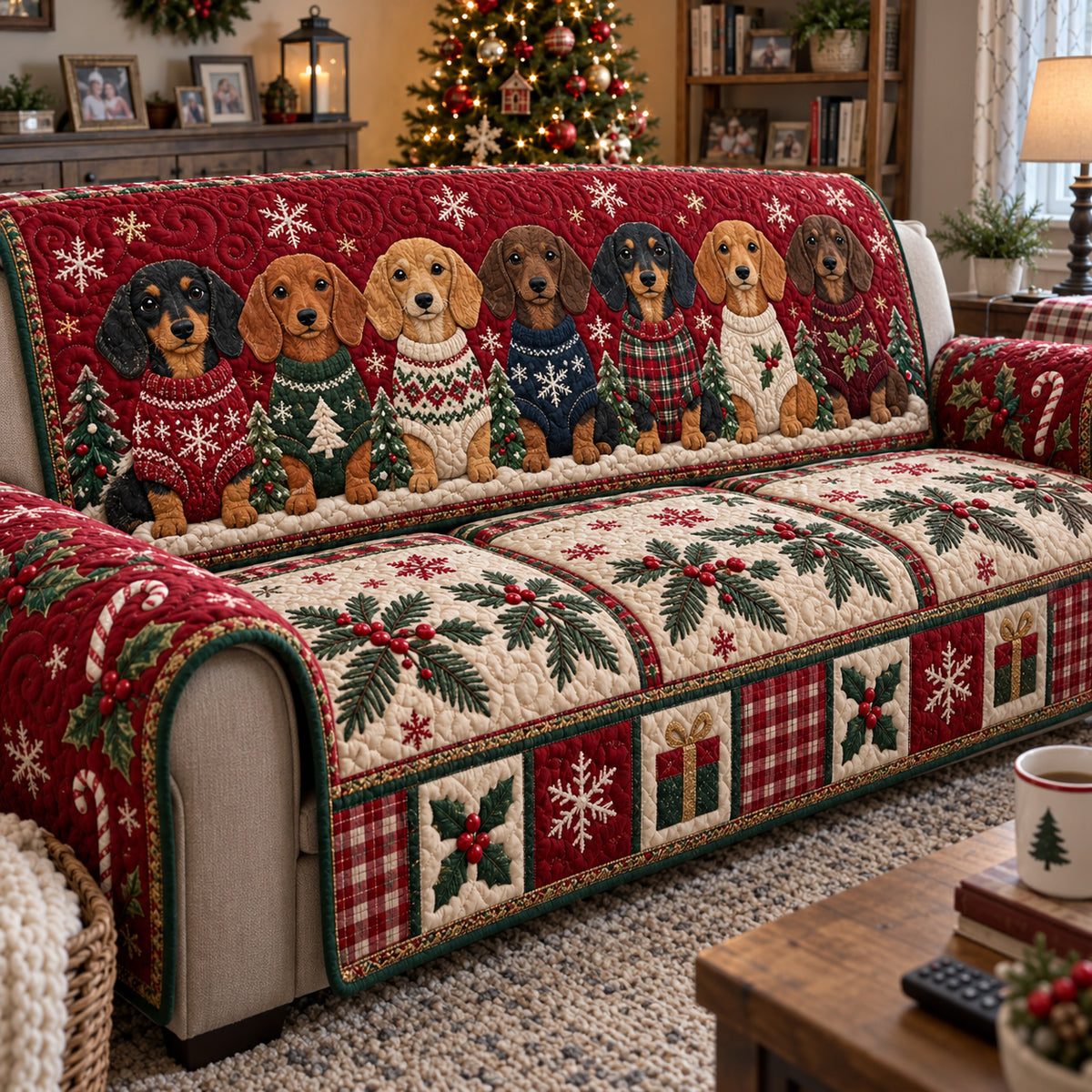 Holiday Weenies Quilted Sofa Cover GFTOTP23471