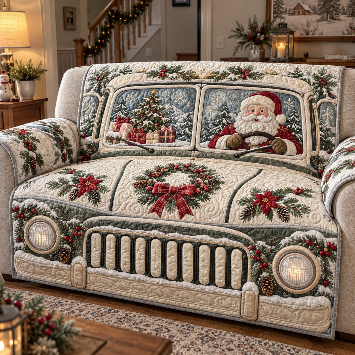 Santa Holiday Ride Quilted Sofa Cover GFTOTP23487