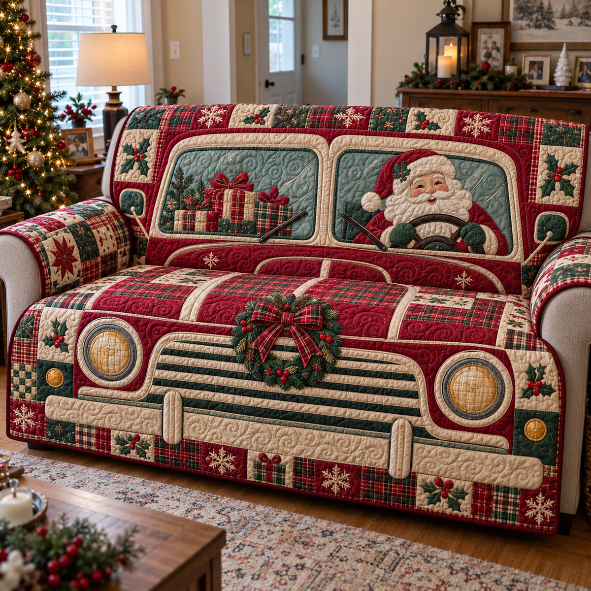 Santa Holiday Ride Quilted Sofa Cover GFTOTP23488