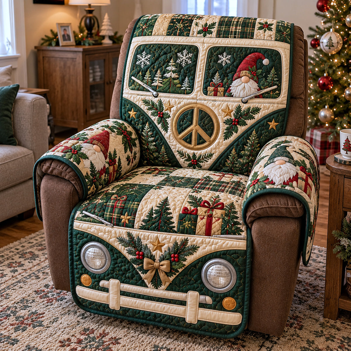 Green Holiday Van Quilted Sofa Cover GFTOTP23526