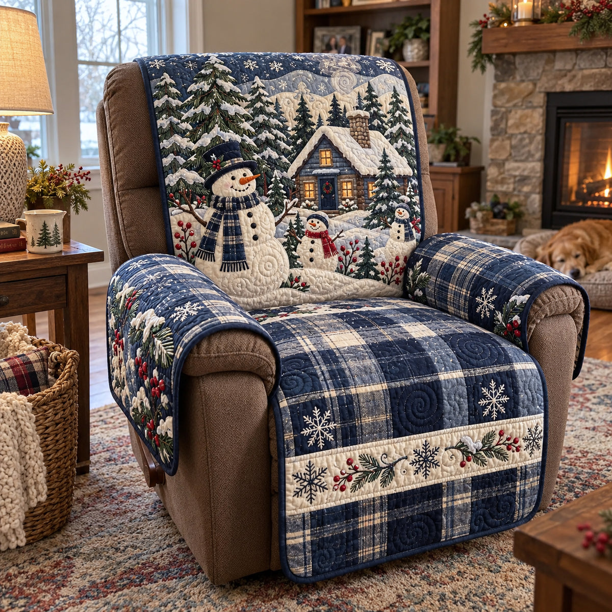 Snowy Blue Charm Quilted Sofa Cover GFTOTP23527