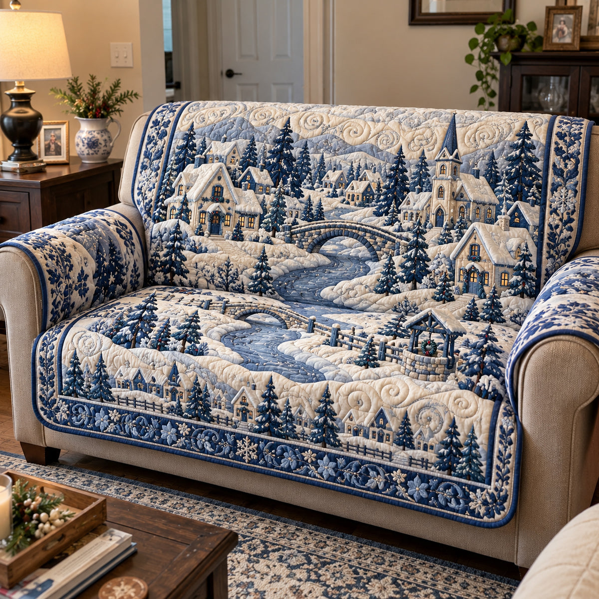 Joyful Village Noel Quilted Sofa Cover GFTOTP23531