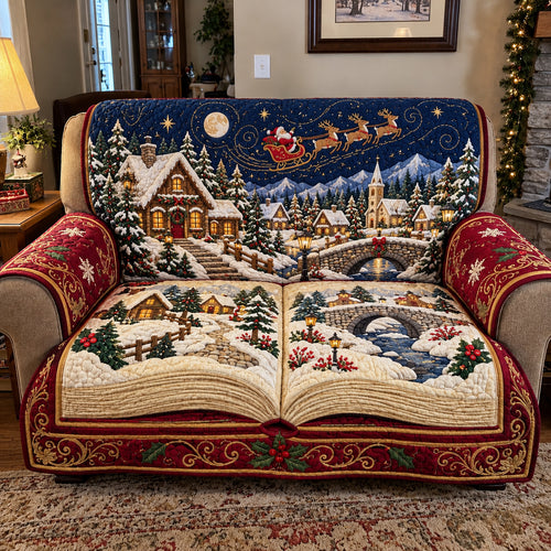 Midnight Christmas Village Quilted Sofa Cover GFTOTP23533